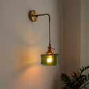 Axyaa Vintage Green Glass Copper Wall Lights with LED and Pull Chain Switch