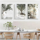 Axyaa Canvas Poster Painting: Olive Green Leaf Tree Wall Art Print Ancient Architecture Puglia