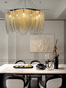 Axyaa Chrome Gold Metal Chain Pendant Chandelier for Modern Living Room Lighting