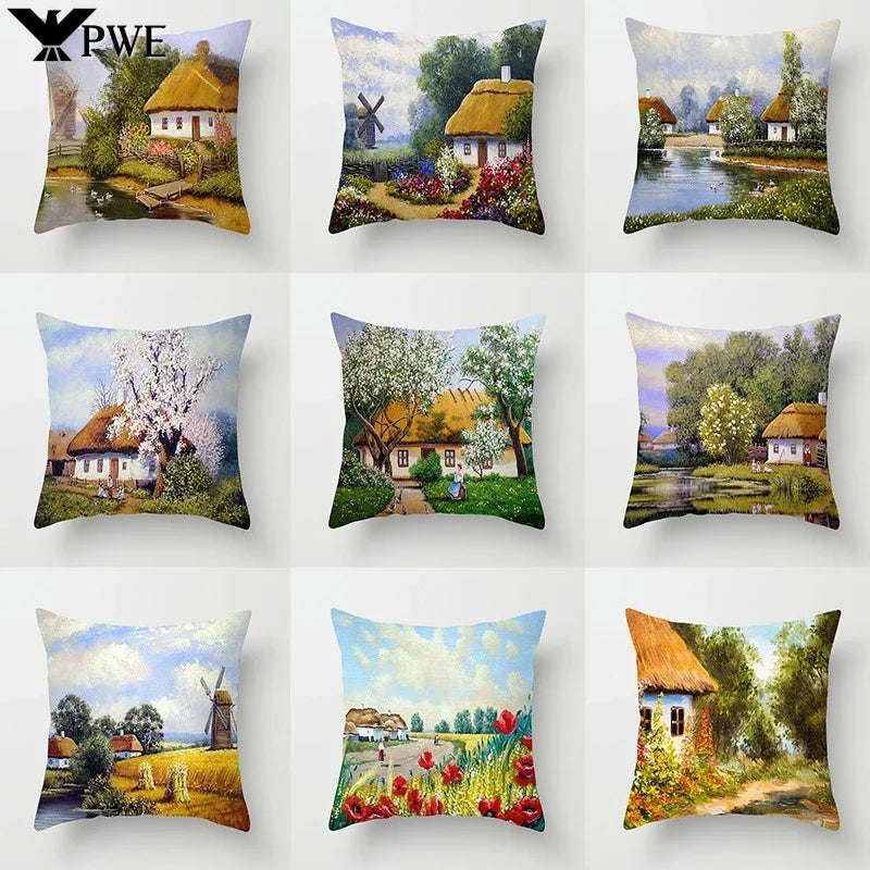 American Country Oil Painting Landscape Pillowcase by Axyaa for Home & Office Decor