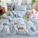 Axyaa Animal Paradise Embroidery 4-Piece Cotton Towel & Bedding Set for Home and Dorm