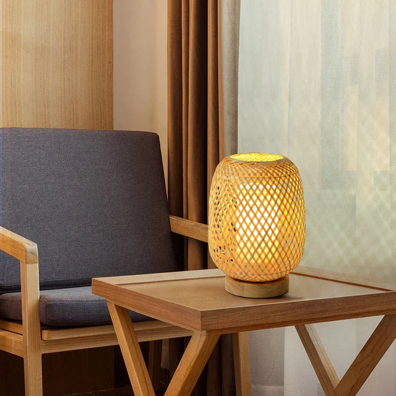 Axya Bamboo Table Lamp: Handmade Bedroom Living Room Decor Bedside Desk Light