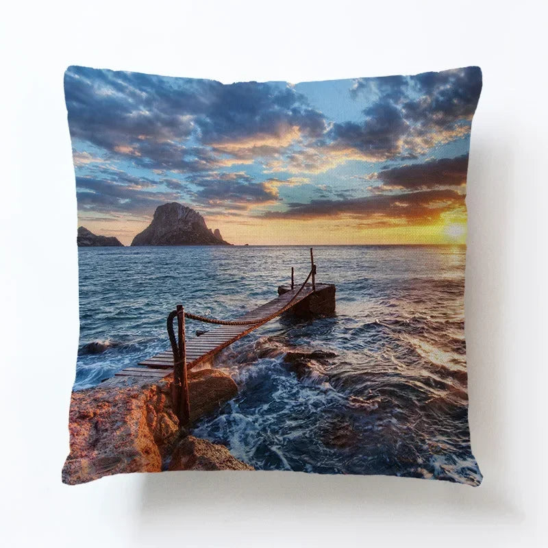 Summer Beach Alphabet Linen Pillowcase by Axyaa - Decorative Throw Pillow Cover