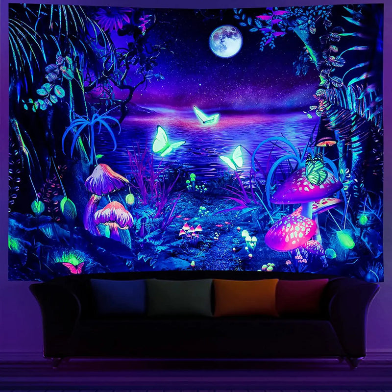 Axyaa Fluorescent Mushroom Luminous Tapestry for Interior Decoration