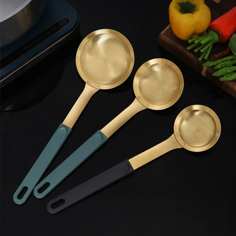 Axyaa Stainless Steel Fine Mesh Strainer Colander with Long Handle Skimmer Spoon