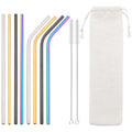 Axyaa Stainless Steel Drinking Straws Set with Cleaning Brush in Pouch