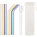 Axyaa Stainless Steel Drinking Straws Set - 8pcs Reusable Straws with Brush & Bag
