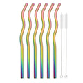 Axyaa Stainless Steel Rainbow Wave Straws Set with Cleaning Brush