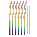 Axyaa Stainless Steel Rainbow Wave Straws Set with Cleaning Brush