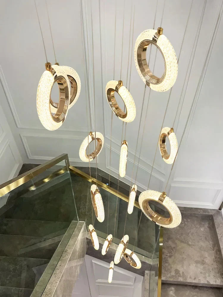 Axyaa Luxury Crystal LED Chandelier - Modern Gold Round Hanging Ceiling Light