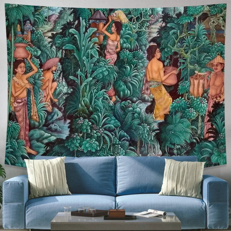 Tropical Banana Tree Tapestry Wall Hanging by Axyaa - Boho Dorm Decor & Hippie Rug