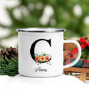 Axyaa Flower Letter Enamel Mug - Personalized Alphabet Camping Tea Coffee Cup