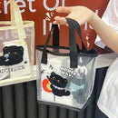 Axyaa Black Cat Mesh Handbag: Cute, Spacious, Versatile, Transparent Beach Bag