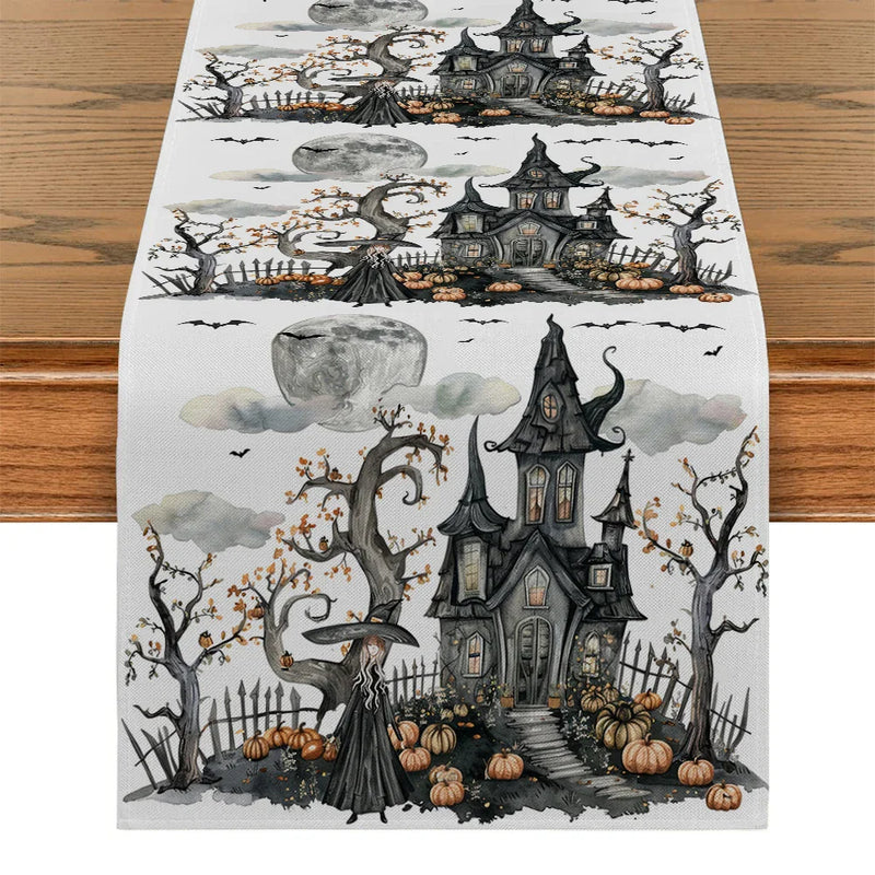 Axyaa Halloween Pumpkin Castle Table Runner