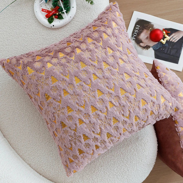 Axyaa Hot Stamping Elk Pink Plush Christmas Cushion Cover - 30x50cm / 45x45cm