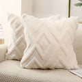 Axyaa Beige Faux Wool Rhombus Throw Pillow Covers Soft Plush Short Fleece Patterned Pillowcase