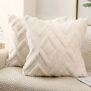 Axyaa Beige Faux Wool Rhombus Throw Pillow Covers Soft Plush Short Fleece Patterned Pillowcase