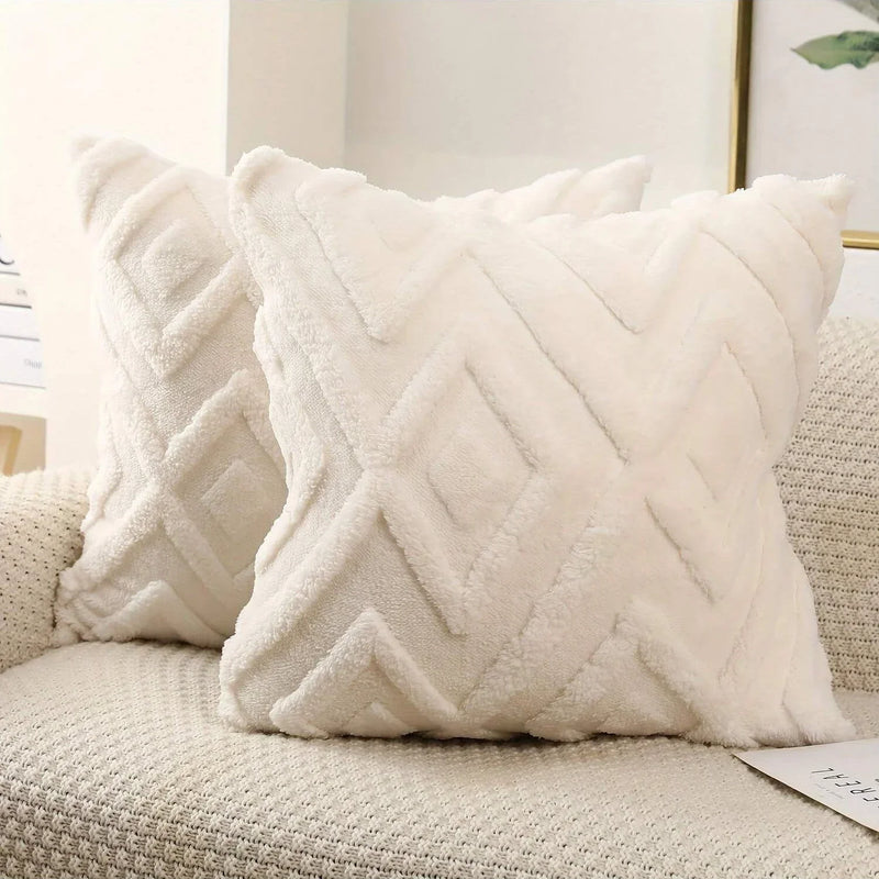 Axyaa Beige Faux Wool Rhombus Throw Pillow Covers Soft Plush Short Fleece Patterned Pillowcase