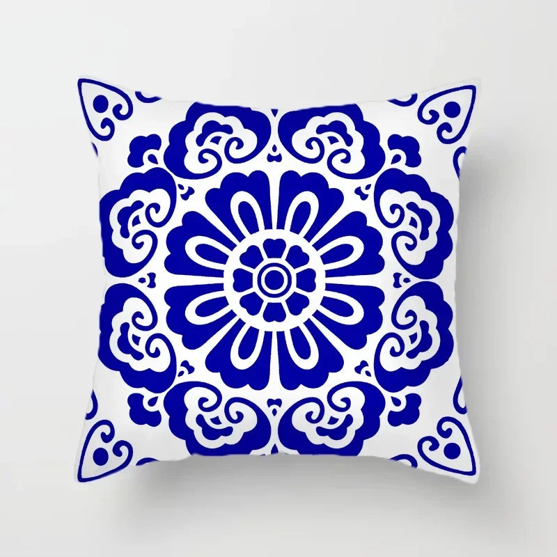 Axyaa Blue Geometric Floral Printed Pillow Case - Soft Cushion Cover