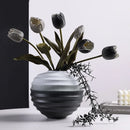 Axyaa Ceramic Vase: Black & White Color-Blocked Flower Arrangement, Desktop Display
