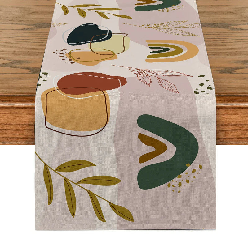Axyaa Geometric Lines Plant Table Runner for Indoor Outdoor Home Kitchen Dining Decor