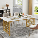 Axyaa 63-inch Marble Dining Table for 6, Modern Rectangular Kitchen Table with Gold Frame