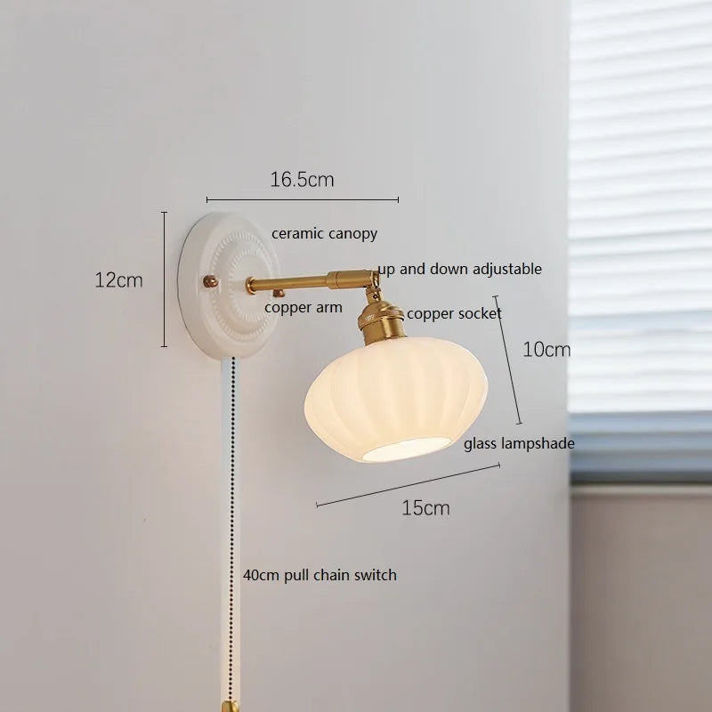 Axyaa White Glass LED Wall Lights with Copper Arm Socket, Up Down Lighting