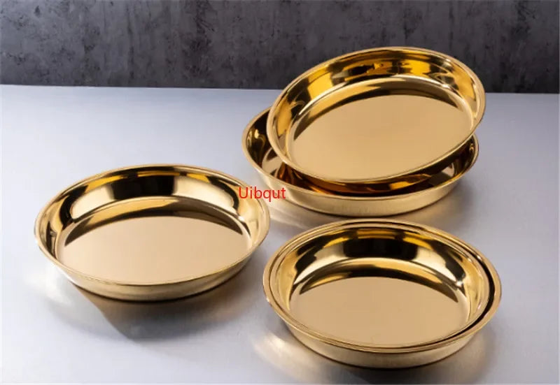 Axya Stainless Steel Round Serving Tray for Steak, BBQ Grill, and Dinner Dishes