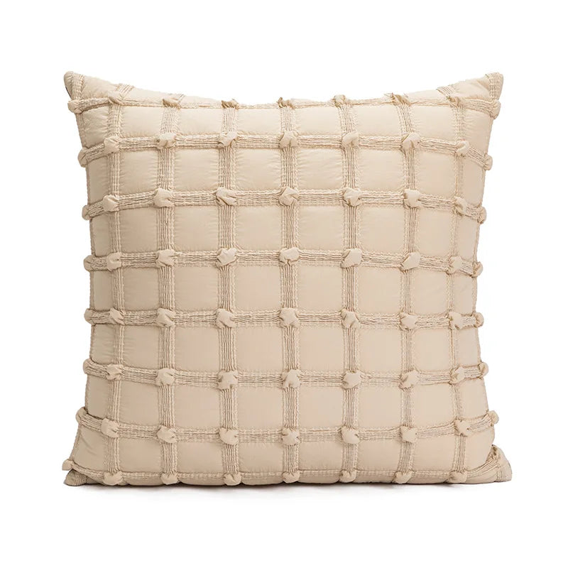 Chenille Embroidered Cushion Cover 18"x18" for Living Room Sofa, Axyaa Beige Pillowcase