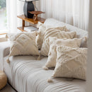 Axyaa White Tufted Embroidery Fringe Pillow Cover - 45x45cm