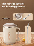 Axyaa Double-Layer Coffee Cup with Spoon and Straw - Insulated Stainless Steel Water Mug