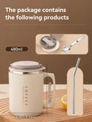 Axyaa Double-layer Stainless Steel Coffee Cup with Spoon & Straw