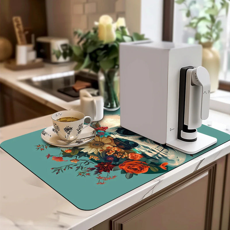 Axyaa Halloween Skull Non-Slip Diatoms Absorbent Kitchen Drain Mat