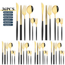 Axyaa 36pc White Gold Stainless Steel Dinnerware Set Flatware Cutlery Kit