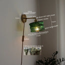 Axyaa Glass Copper LED Wall Sconce Pull Chain Switch Bedroom Living Room Light