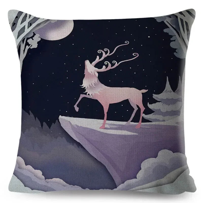 Axyaa Cartoon Deer Pillowcase - 45*45cm Linen Cushion for Home Decor