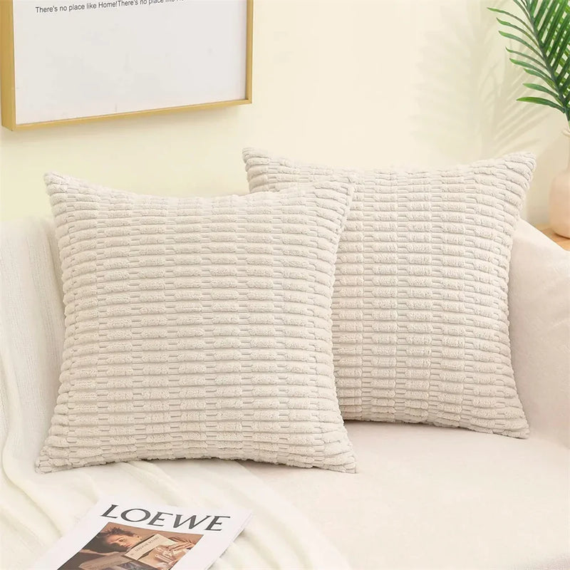 Axyaa Soft Corduroy Striped Pillow Covers Set for Living Room, Sofa, Bed