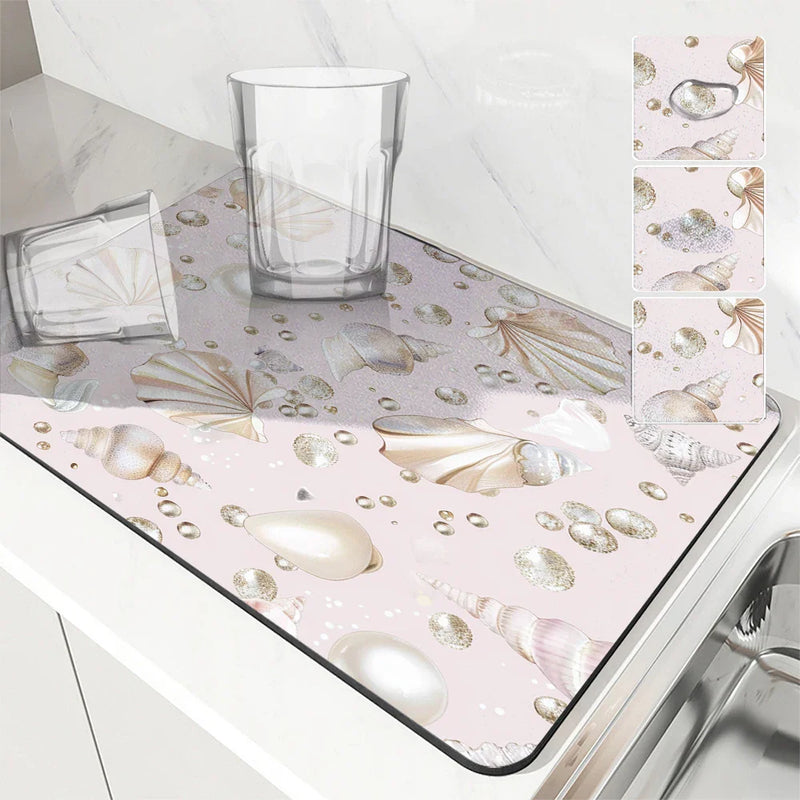 Axyaa Sea Shell Pearl Coffee Mat: Quick Dry Kitchen Drying Mat