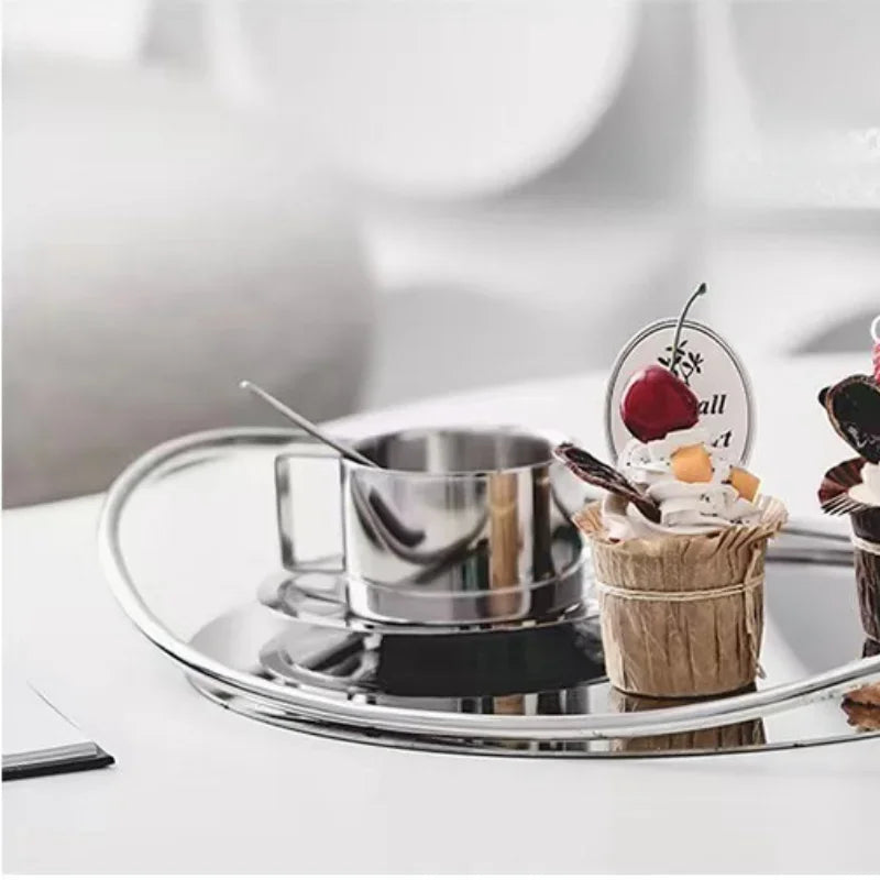 Axya Oval Stainless Steel Tray with Handle, Aromatherapy Mirror Cosmetic Storage