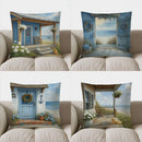 Seaside Cabin Otter & Sailboat Pillow Cover by Axyaa for Sofa, Bedroom, Car