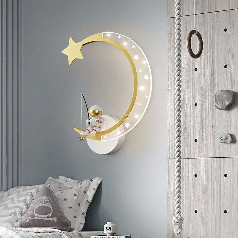 Axyaa Astronaut Star Moon LED Wall Lamps for Children's Room