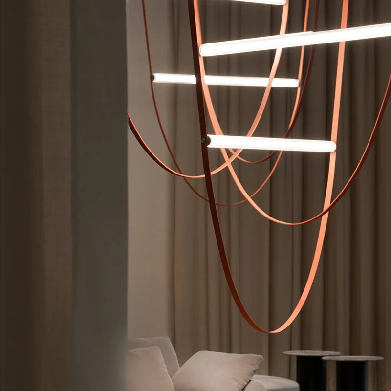 Axyaa Designer LED Tube Suspension Chandelier for Living Room and Hotel Lobby