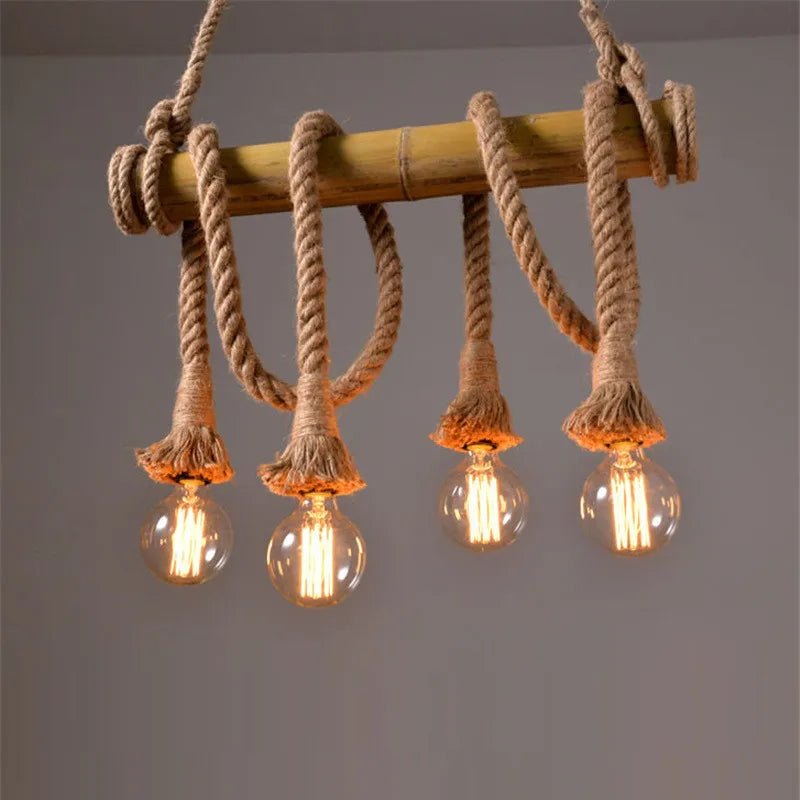 Axyaa Bamboo Hemp Rope Pendant Light for Creative Restaurant and Bar Decor