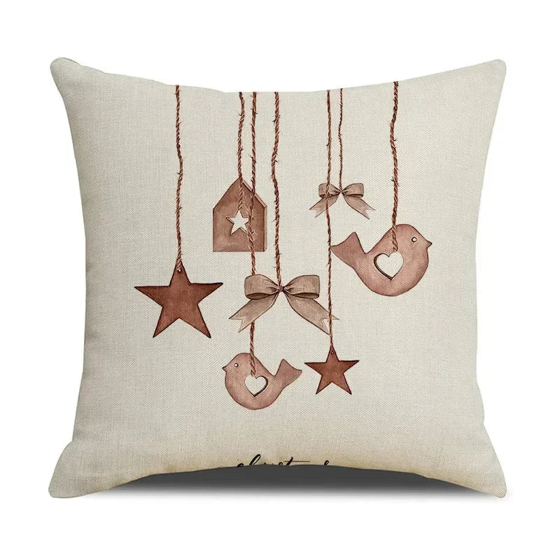 Axyaa Christmas Pinecone Candlestick Linen Print Pillowcase for Home Decor