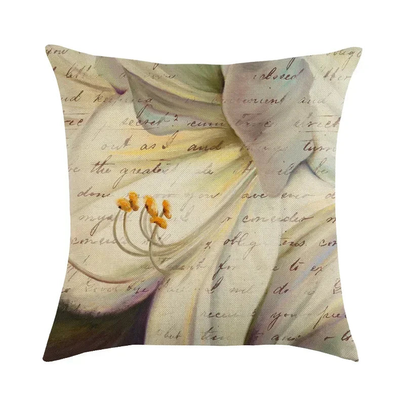Vintage European Lily Oil Painting Linen Cushion Cover by Axyaa - 45X45CM
