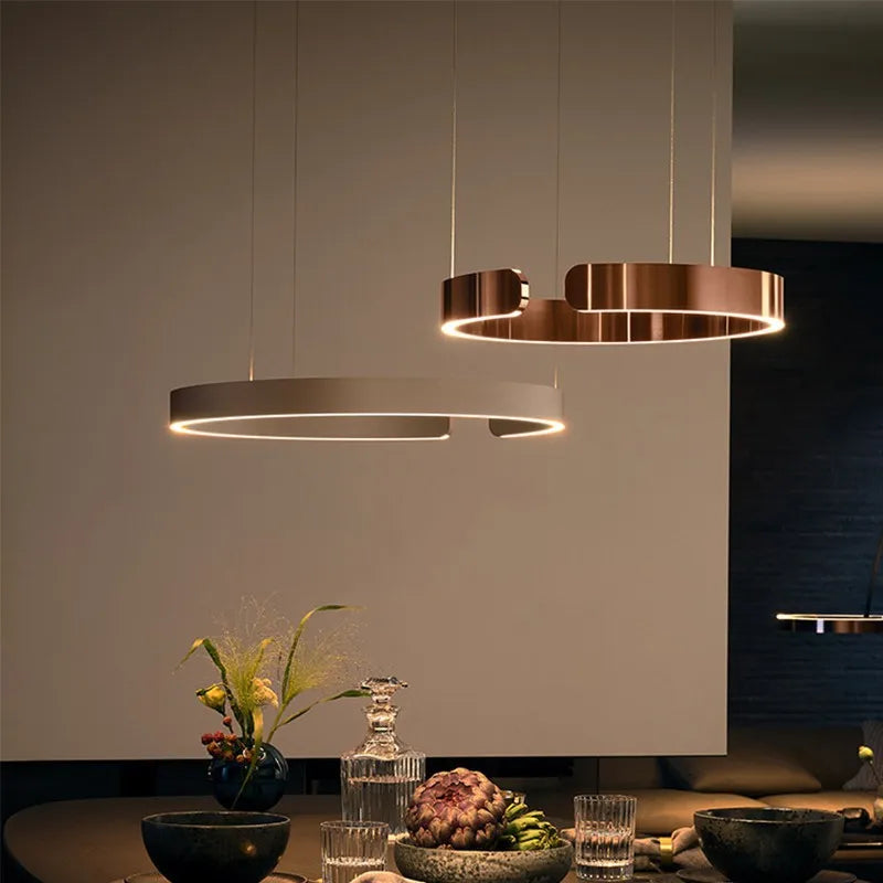 Axyaa Rose Gold LED Circle Chandelier for Modern Living Room Decor