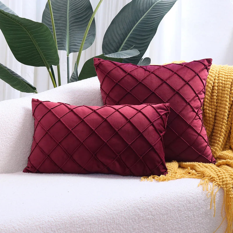 Axyaa Velvet Diamond Check Pattern Throw Pillowcase for Stylish Home Decor
