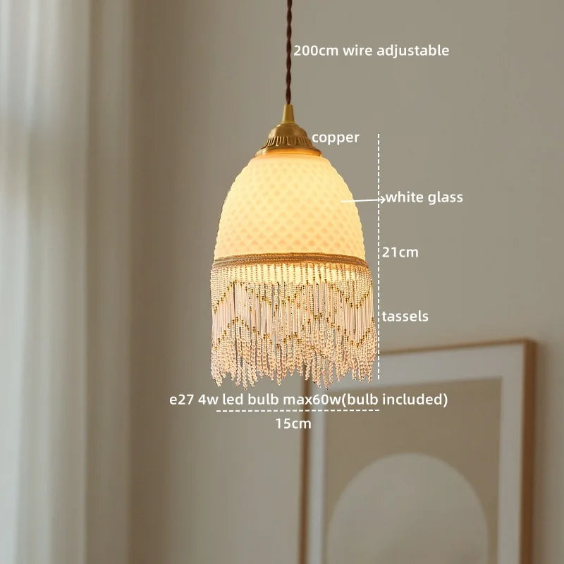 Axyaa Glass Tassels LED Pendant Light for Living Dining Bedroom, American Retro Style