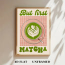 Axyaa Matcha Latte Art Canvas Poster on Pink Grid Background, Modern Living Room Wall Art