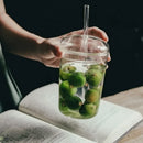 Axyaa 450ML Clear Glass Iced Coffee Cup with Lid and Straw, Stylish Transparent Drinkware